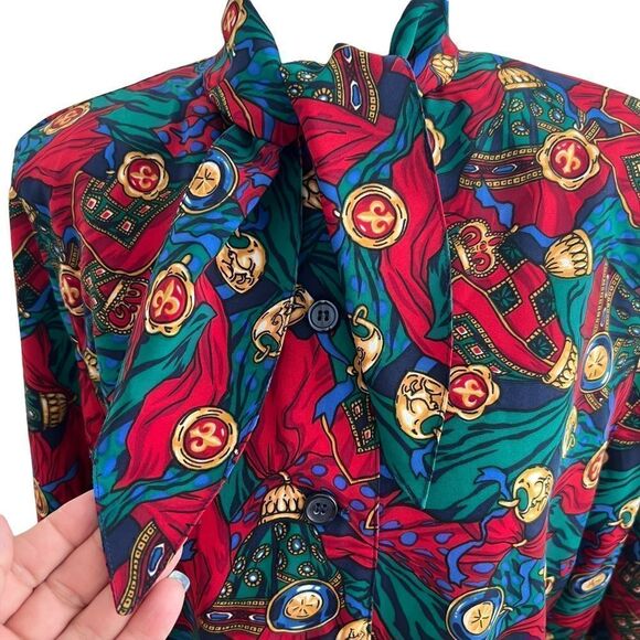 Vintage 90’s Tassel + Medallions Tie Neck Long Sleeve Button Front Blouse 6P - Picture 4 of 8